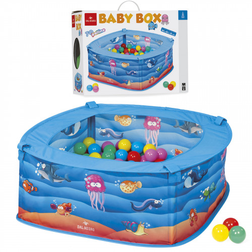 Loc de joaca pentru copii, Baby Box "Lumea submarina", dimensiuni 80 x 80 x30 cm, 70 de bile colorate